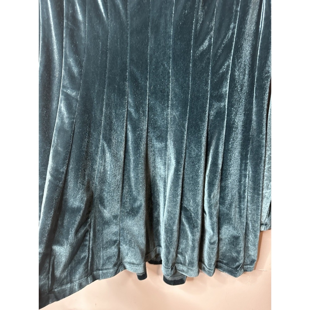 Soft Surroundings Mini Velvet Dress Women Size Medium Teal Blue Pleated Babydoll - Picture 2 of 6